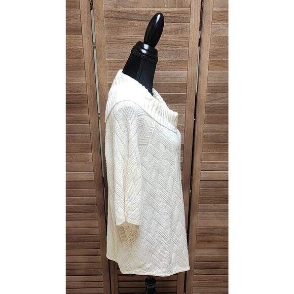 Avenue Womens Chevron-Stitch Cowlneck Ivory 3/4 Sleeve Sweater Plus Size 18/20 - Picture 3 of 7